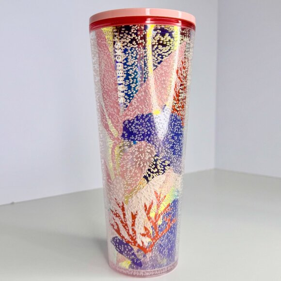 Starbucks Coral Reef Bubble Cold Cup 24 Oz Tumbler Pink Gold Summer 2021 - Picture 1 of 3